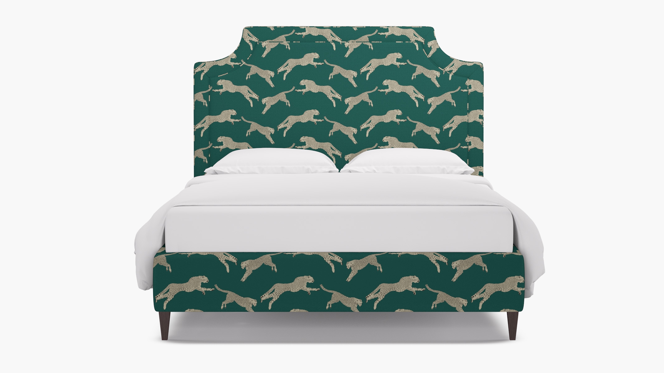 Deco Bed, Polo Green Cheetah, Espresso Square Tapered Leg, King - Image 0
