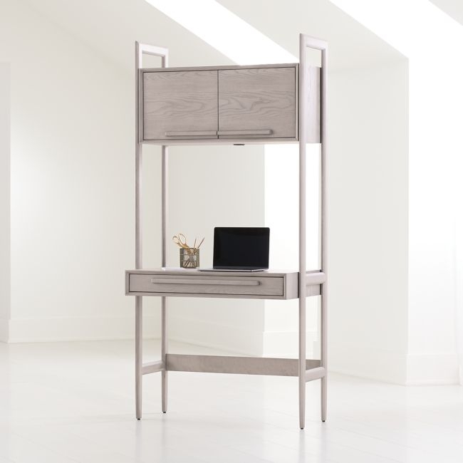 Tate Stone Grey Wood Bookcase Desk with Power - Image 0