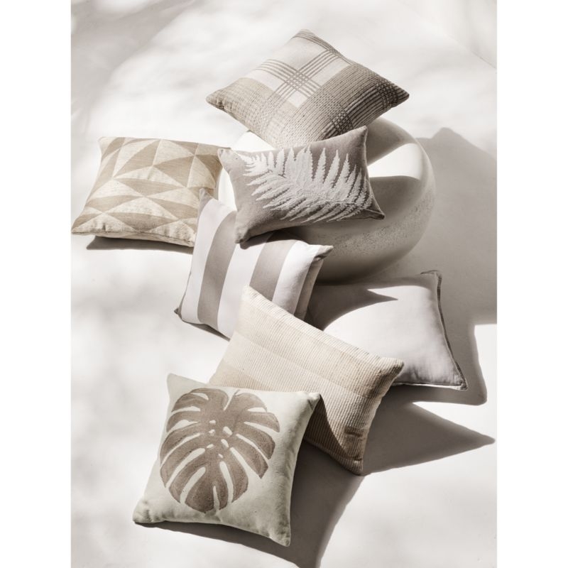 Loggia Tan 20"x20" Plaid Outdoor Throw Pillow - Image 1