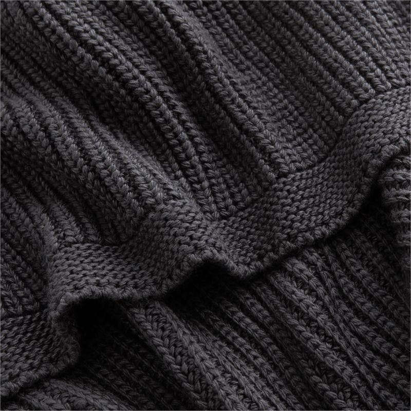 Storm Grey Wool Blend 70''x55" Fisherman Knit Throw Blanket - Image 5