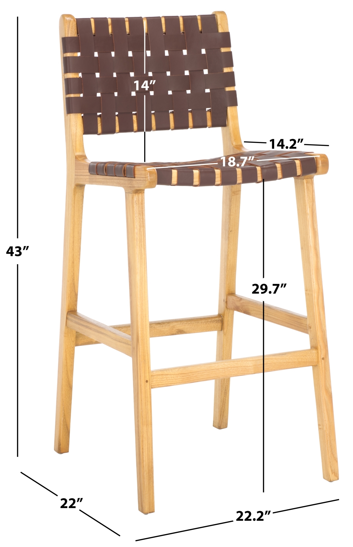 Adah Leather Bar Stool - Cognac / Natural - Safavieh - Image 8