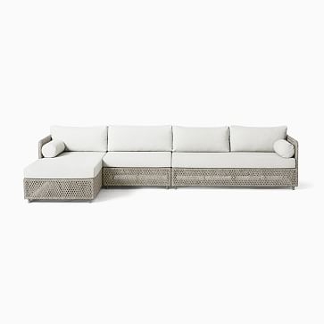 Coastal 3 Pc Sectional Set 5: Left Arm Chaise + Armless Single + Right Arm Sofa, All Weather Wicker, Silverstone - Image 0