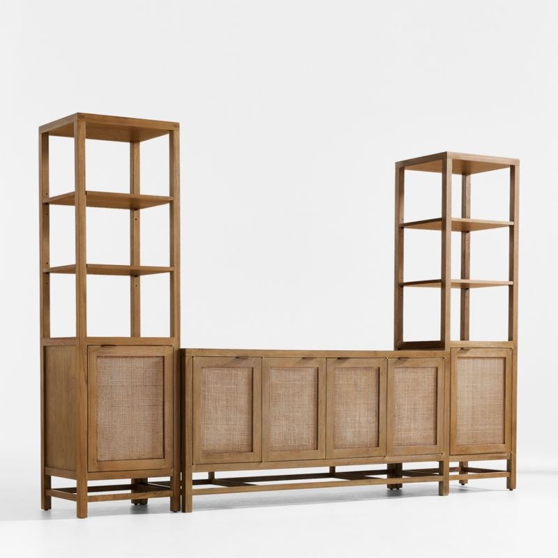 Blake 112" Light Brown Teak and Rattan Storage Media Console Set - Image 3