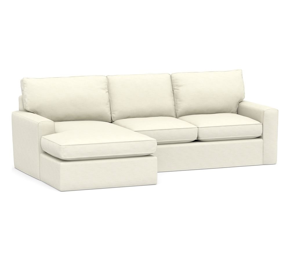 Pearce Square Arm Slipcovered Right Arm Loveseat with Wide Chaise Sectional, Down Blend Wrapped Cushions, Performance Slub Cotton Ivory - Image 0