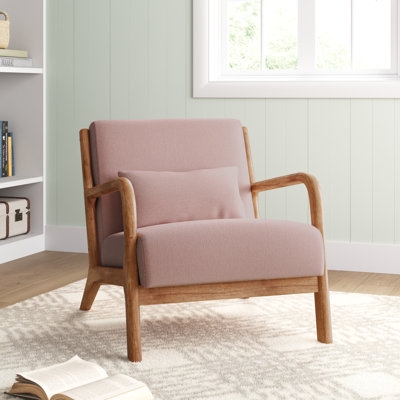 Hertford Upholstered Linen Blend Accent Chair with Wooden Legs and One Pillow - Image 0