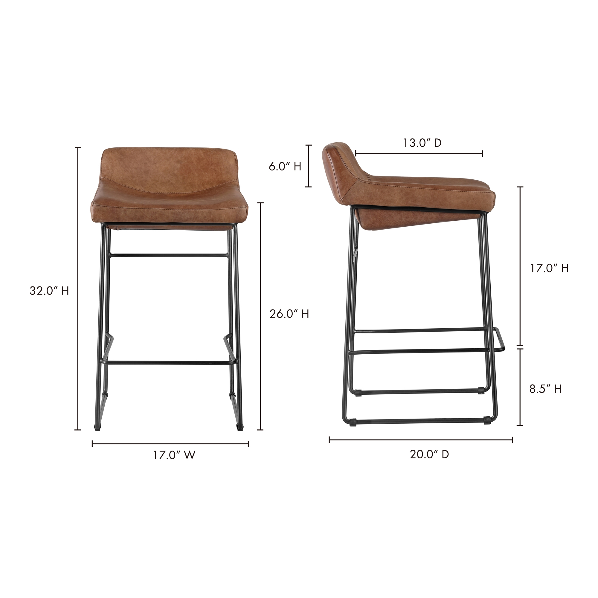 Starlet Counter Stool Open Road Brown Leather - Set Of Two - Image 7