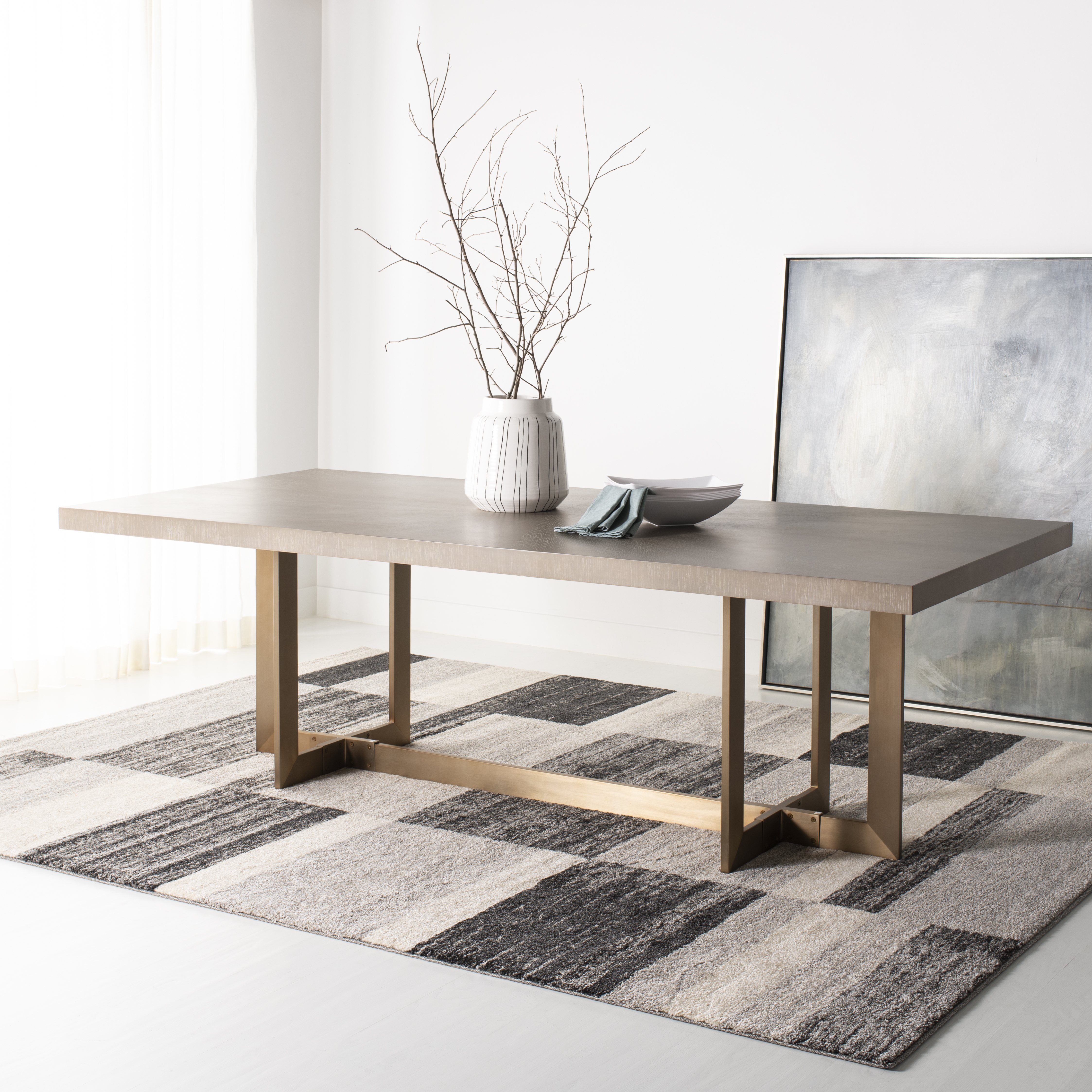 Quinn Dining Table - Gray Oak/Brass - Safavieh - Image 1