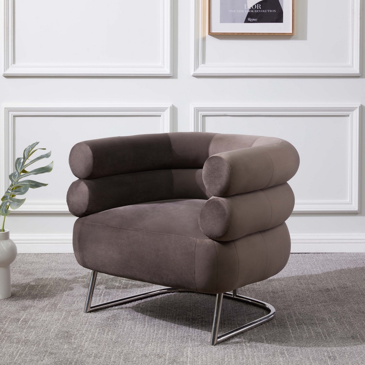 Jacobson Modern Accent Chair - Dark Brown/Silver - Image 1