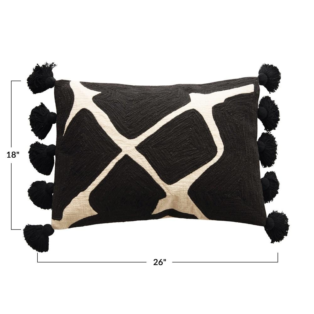 Cotton Embroidered Lumbar Pillow, Black & White - Image 2