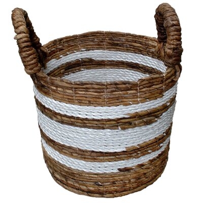 Raffia Stripe Handwoven Rattan Basket - Image 0