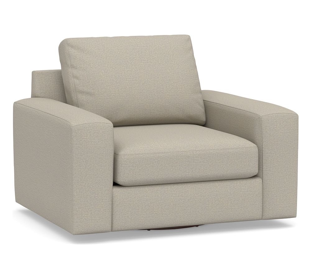 Big Sur Square Arm Upholstered Swivel Armchair, Down Blend Wrapped Cushions, Performance Boucle Fog - Image 0