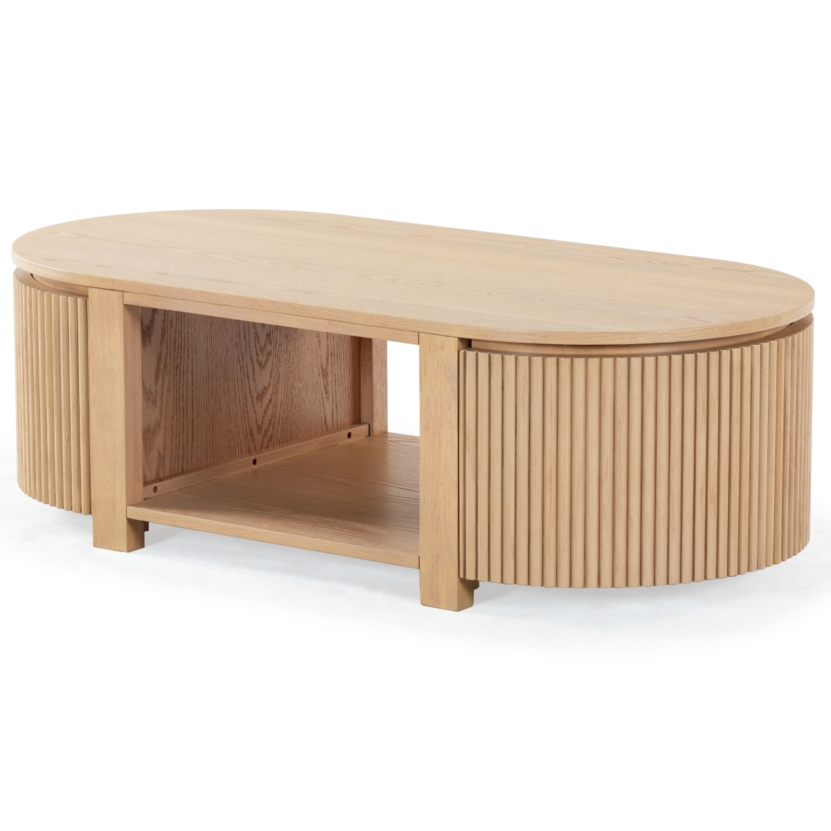 Shelbie Reeded Oval Coffee Table - Oak - Image 7