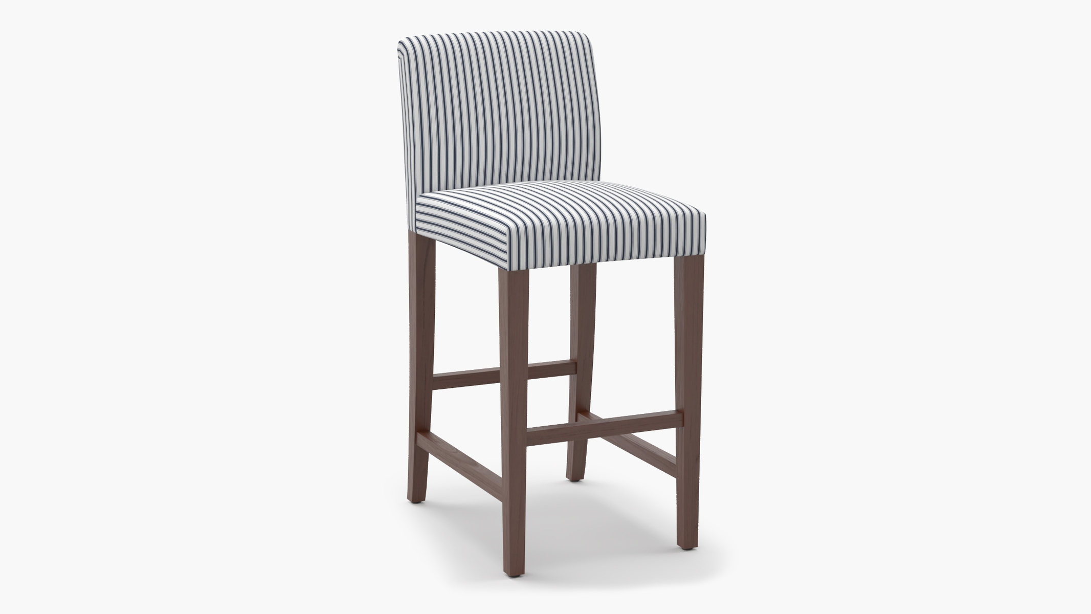 Signature Dining Bar Stool, Navy Classic Ticking Stripe, Walnut Square Tapered Leg - Image 1