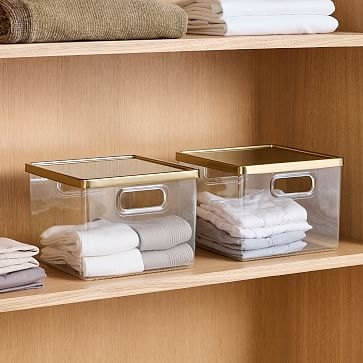 Clear Bin With Metal Lid 8x8x6, Clear Soft Brass, Set of 2 - Image 3
