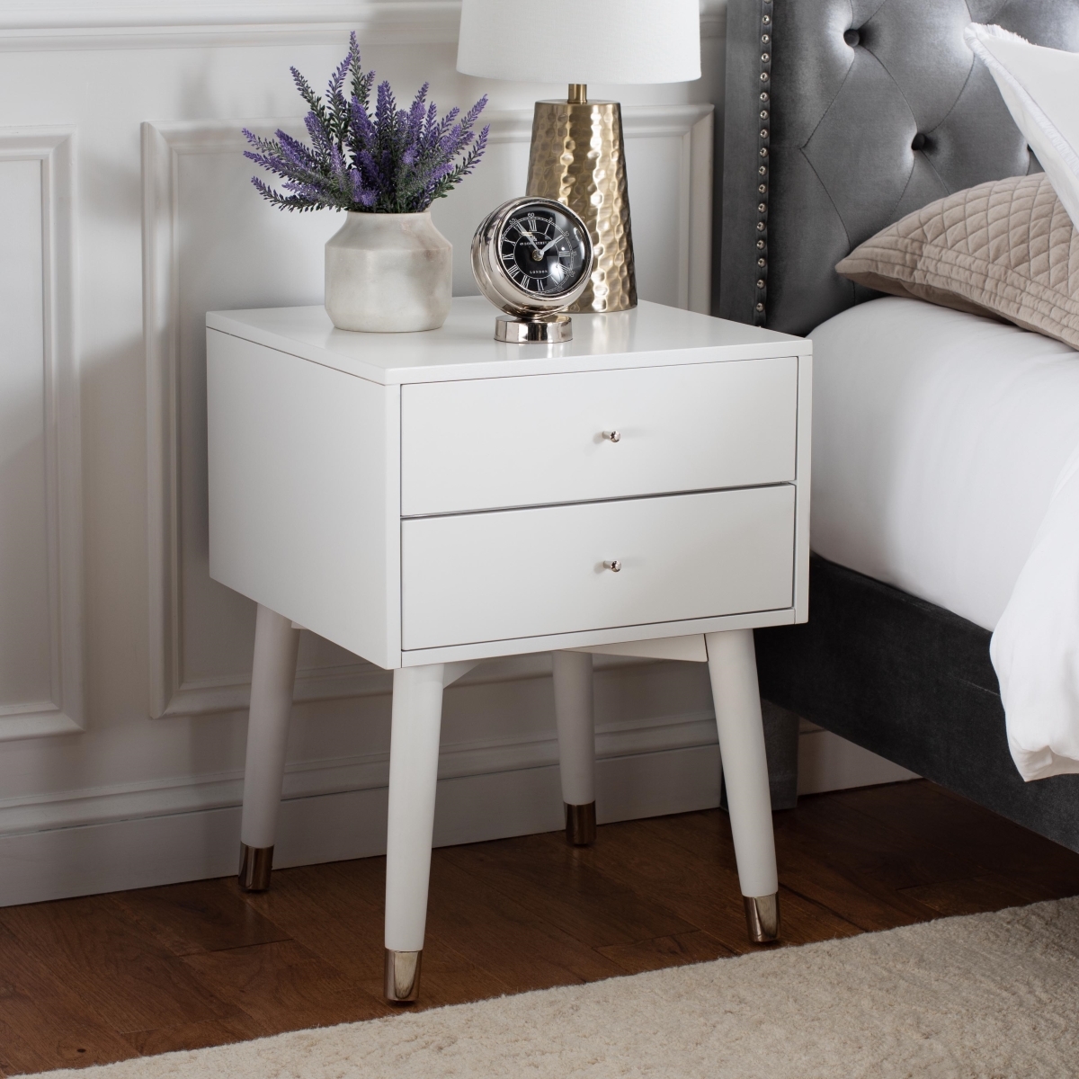 Lyla Retro Nightstand - White / Silver - Safavieh - Image 1