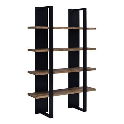 Bookcase With 4 Tier Shelves And Wooden Frame, Light Gray - Image 0