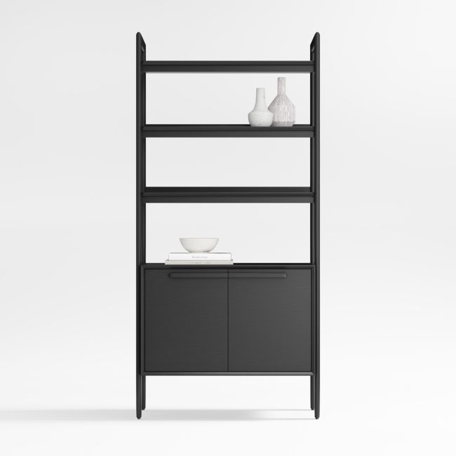 Tate 36" Black Wood 3-Shelf Storage Bookcase Cabinet - Image 0