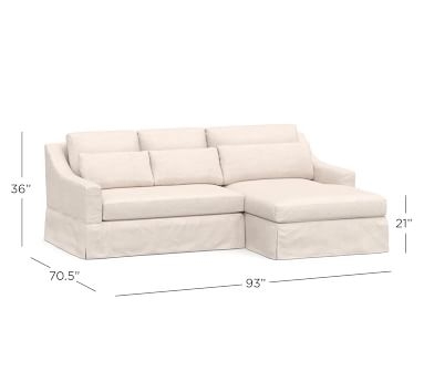 York Slope Arm Slipcovered Deep Seat Right Arm Loveseat with Chaise Sectional, Bench Cushion, Down Blend Wrapped Cushions, Performance Brushed Basketweave Chambray - Image 1