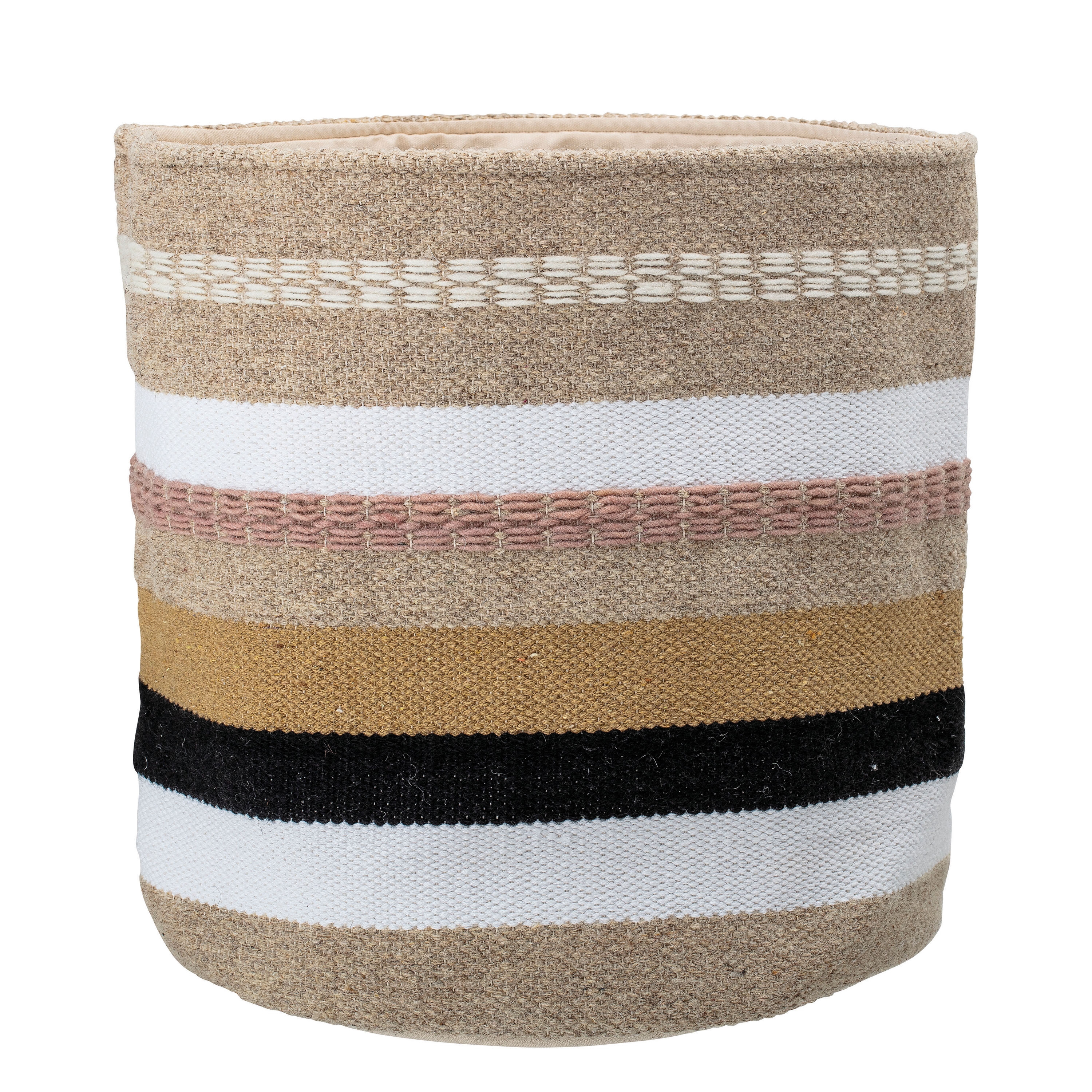 Striped Fabric Basket, Pink & Tan - Image 0