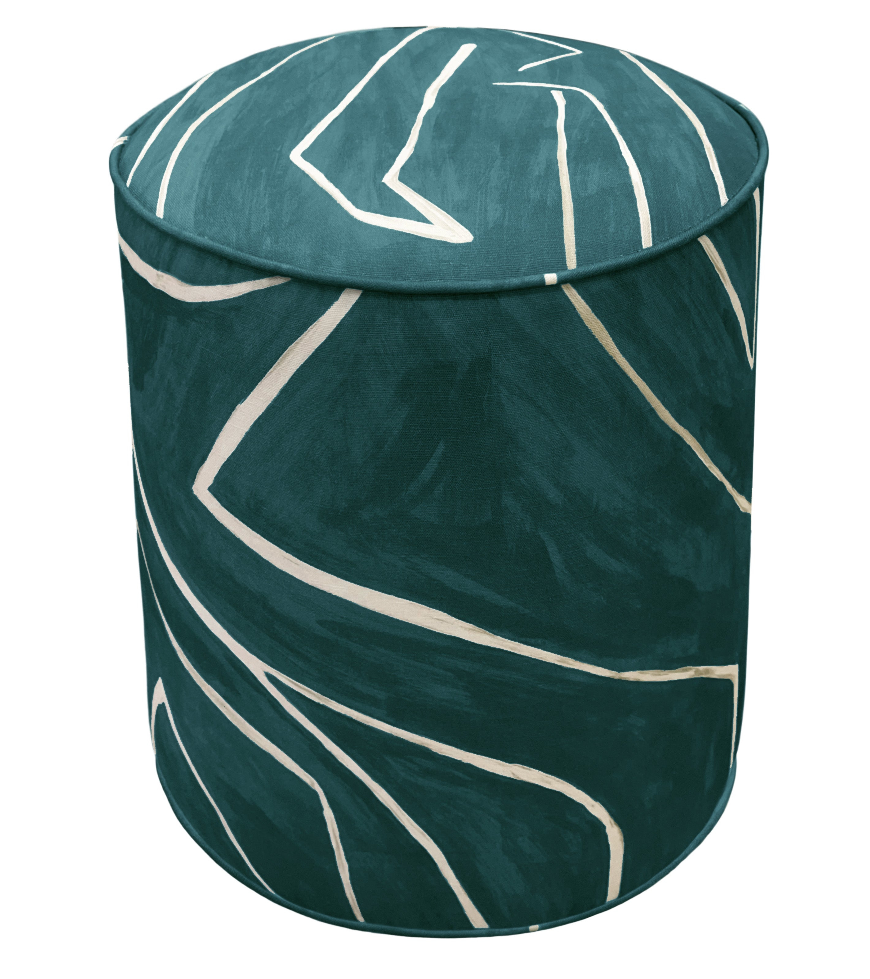 THE TIGHT ROUND OTTOMAN :: GRAFFITO // TEAL + PEARL - 17" Diameter X 19" Height - Image 0