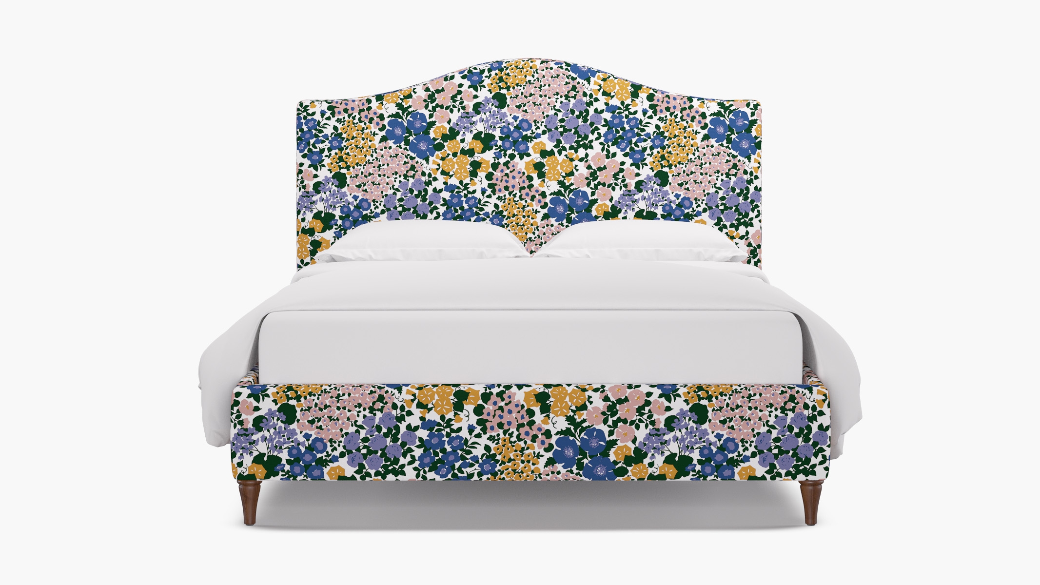 Camelback Bed, Lavender Million Flowers, Walnut Decorative Tapered Leg, Twin - Image 0