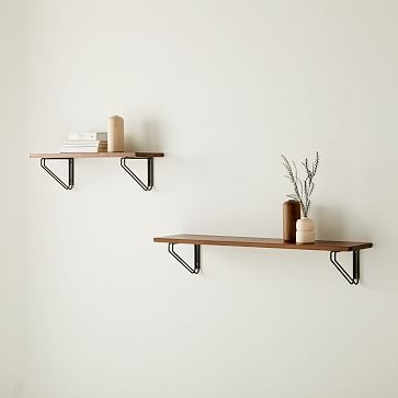 Linear Cool Walnut Wood Shelf 2FT, Parallel Brackets, Antique Brass - Image 3