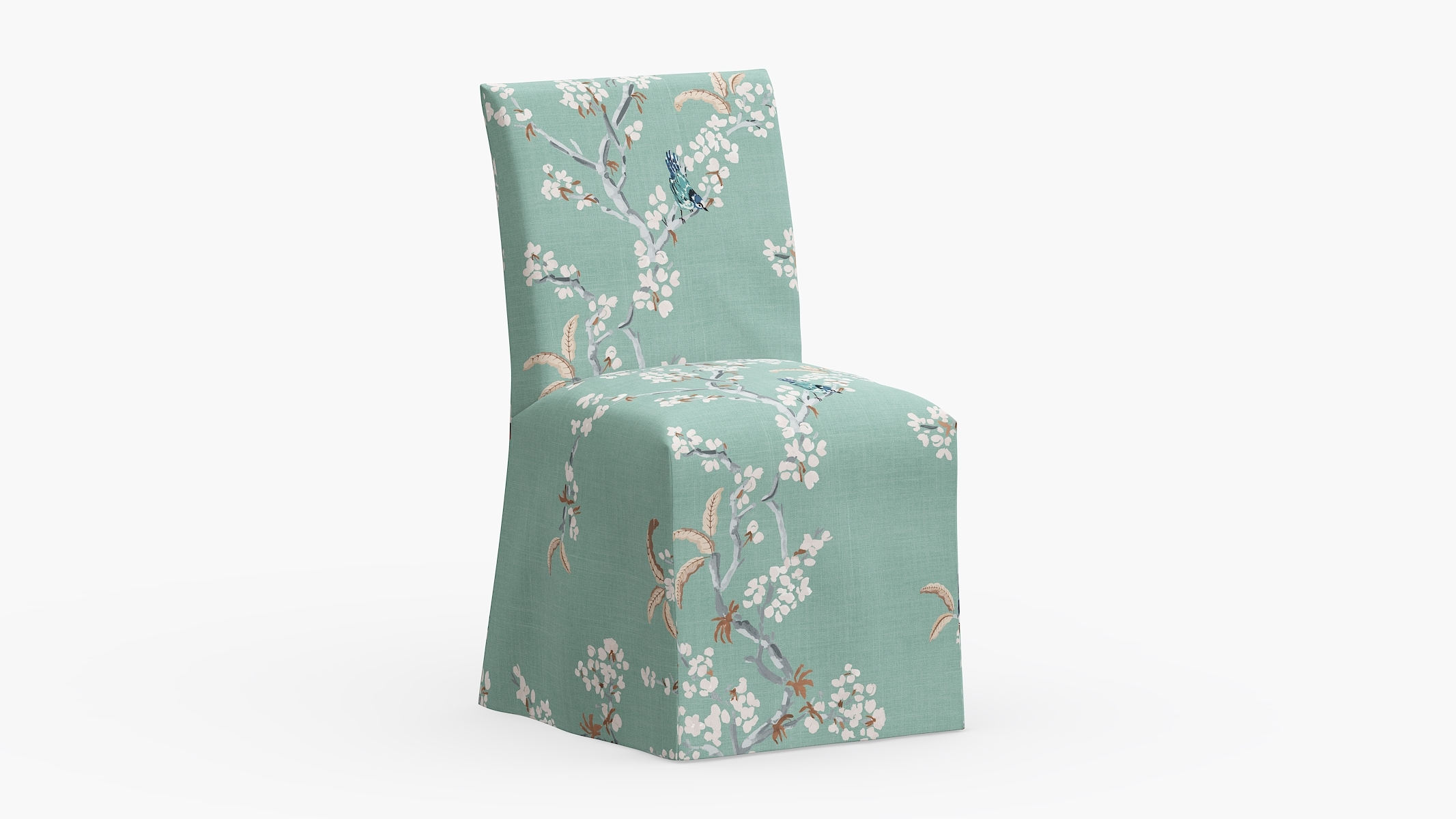 Slipcovered Dining Chair, Mint Cherry Blossom - Image 1