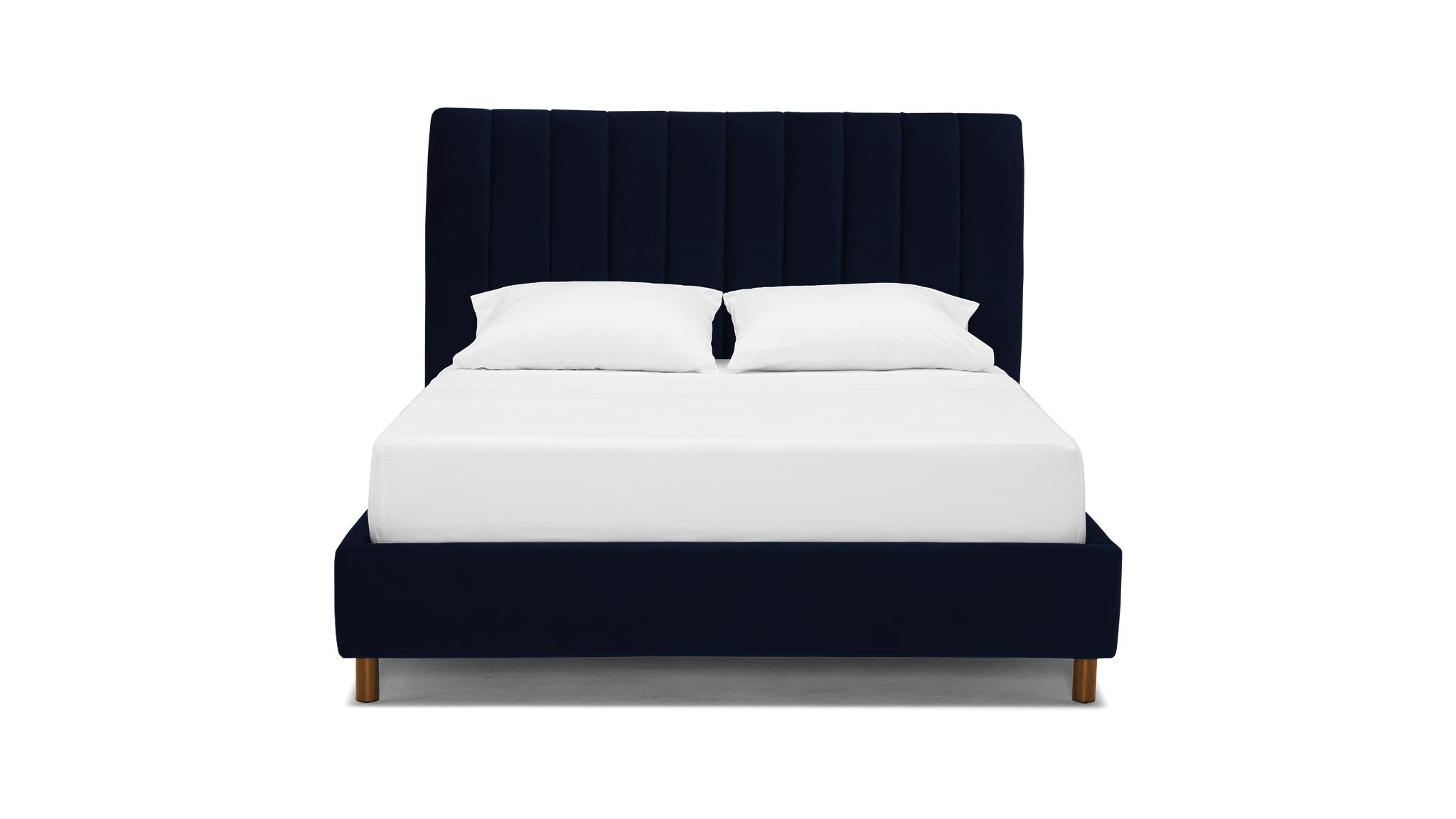 Blue Lotta Mid Century Modern Bed - Bentley Indigo - Mocha - Eastern King - Image 0