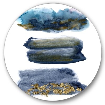 Aquatic Abstracts Clouds With Golden Touches - Modern Metal Circle Wall Art - Image 0