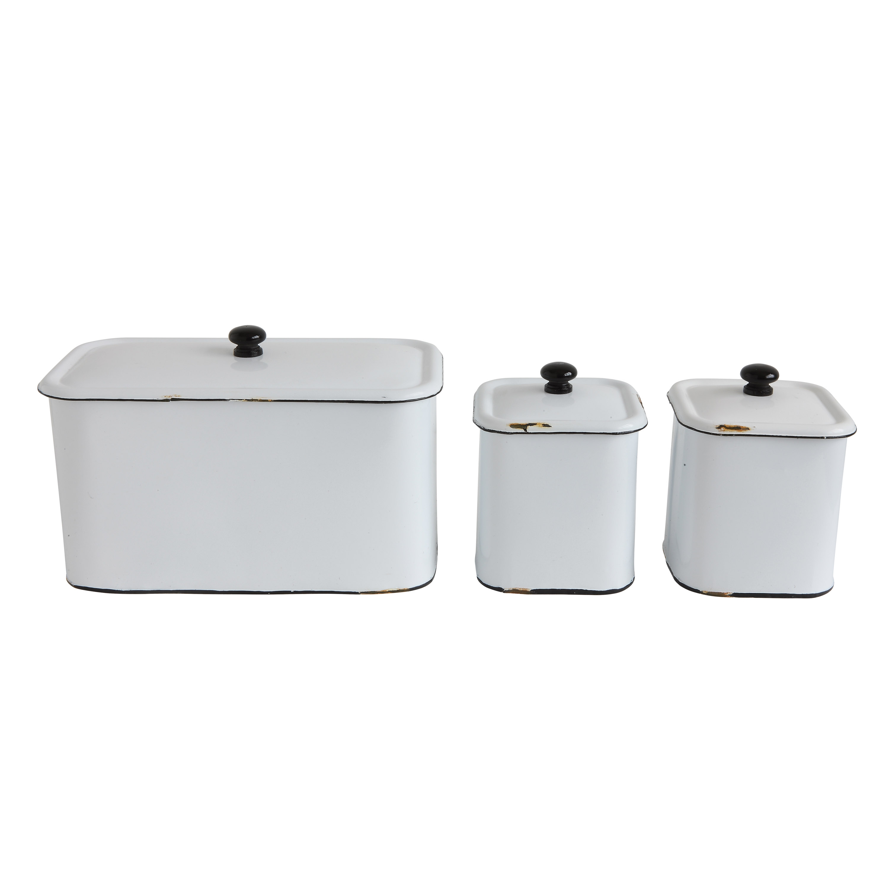 Set of 3 Distressed White Decorative Metal Boxes with Lids - Image 0