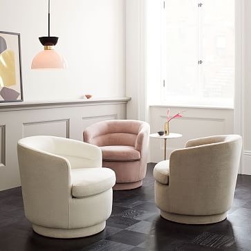 Viv Swivel Chair, Light Pink, Distressed Velvet, Set of 2 - Image 3