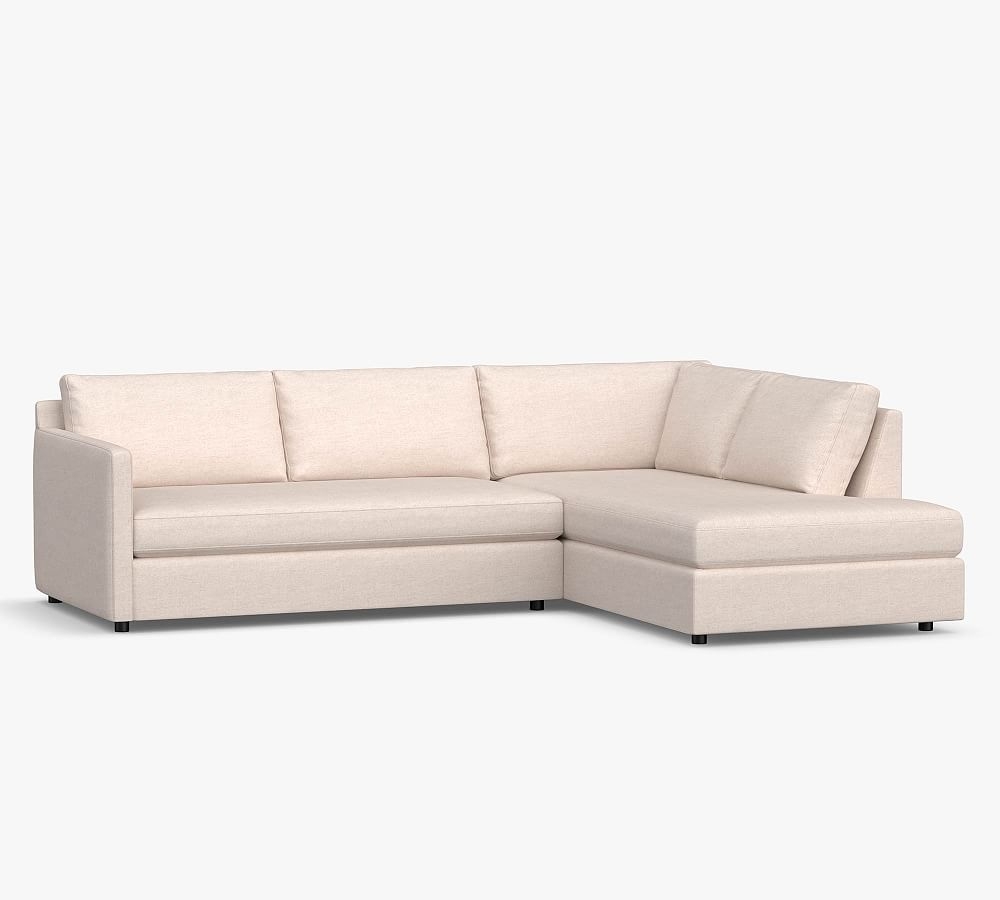 Pacifica Square Arm Upholstered Left Sofa Return Bumper Sectional, Polyester Wrapped Cushions, Performance Heathered Basketweave Alabaster White - Image 0