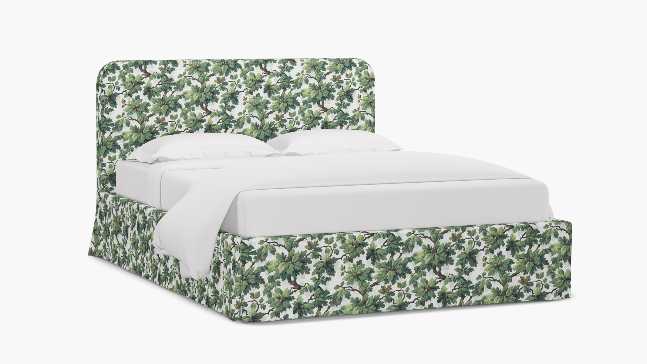 Skirted Platform Bed, Vert Woodland, Queen - Image 1