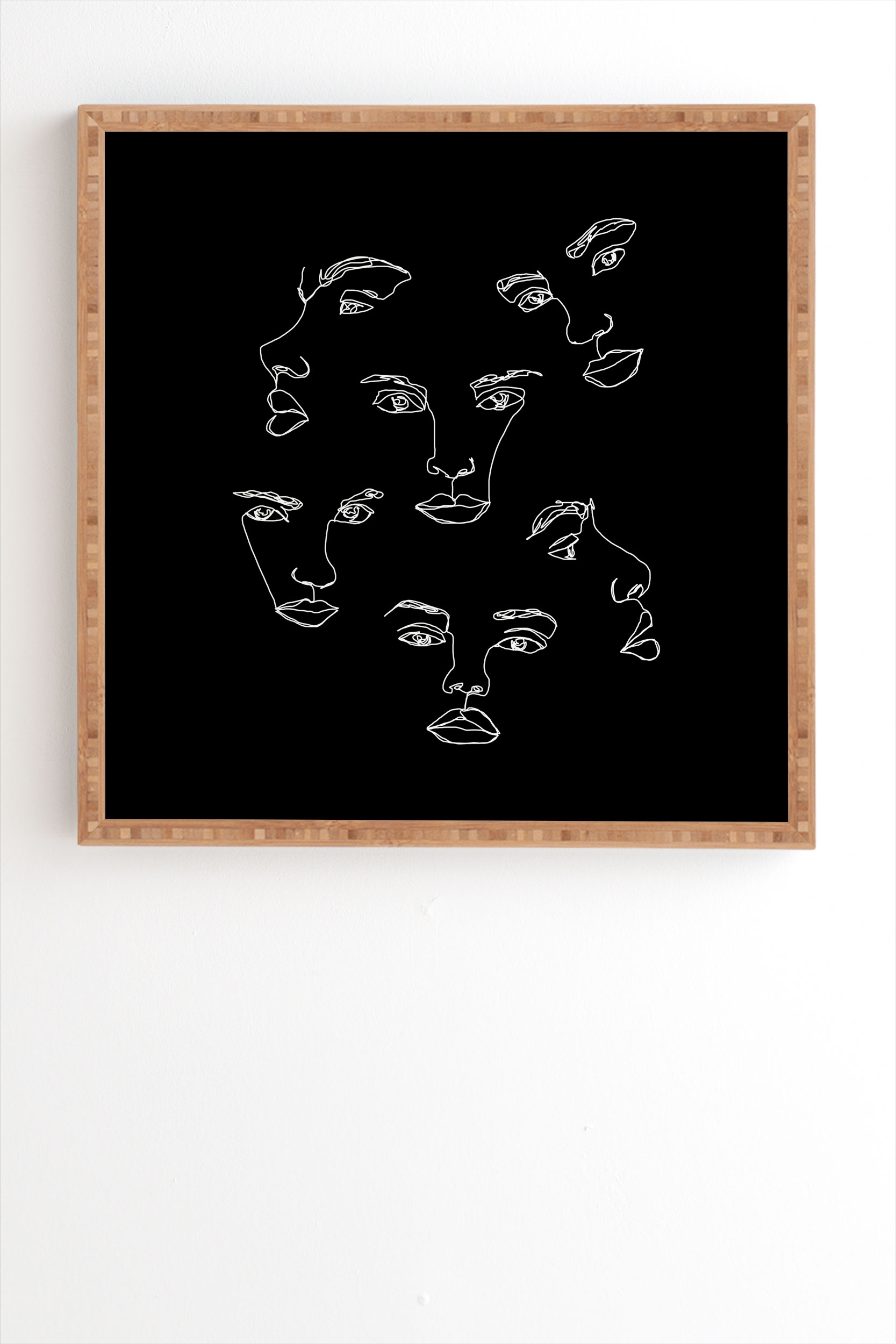 Faces Single Line Drawing Cyra by The Colour Study - Framed Wall Art Bamboo 19" x 22.4" - Image 1