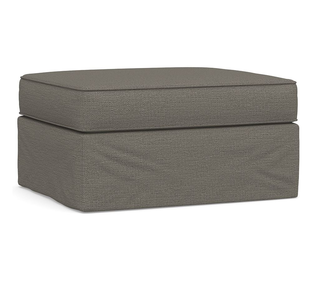 Pearce Slipcovered Storage Ottoman, Polyester Wrapped Cushions, Chunky Basketweave Metal - Image 0