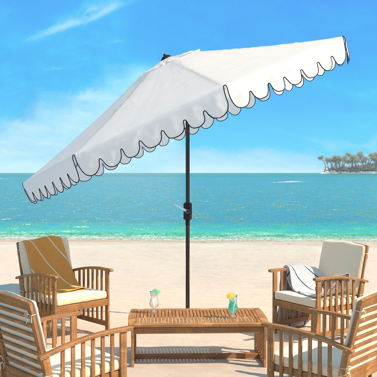 Venice 11Ft Crank Umbrella - White/Black - Safavieh - Image 1