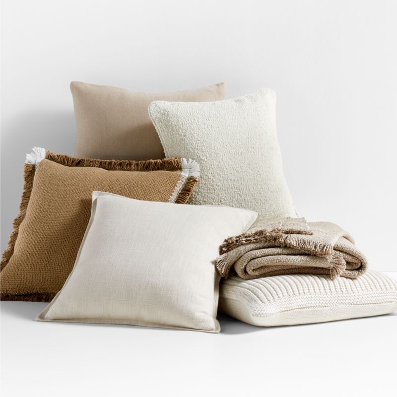 Arctic Ivory Wool Blend 23''x23" Fisherman Knit Throw Pillow with Down-Alternative Insert - Image 5