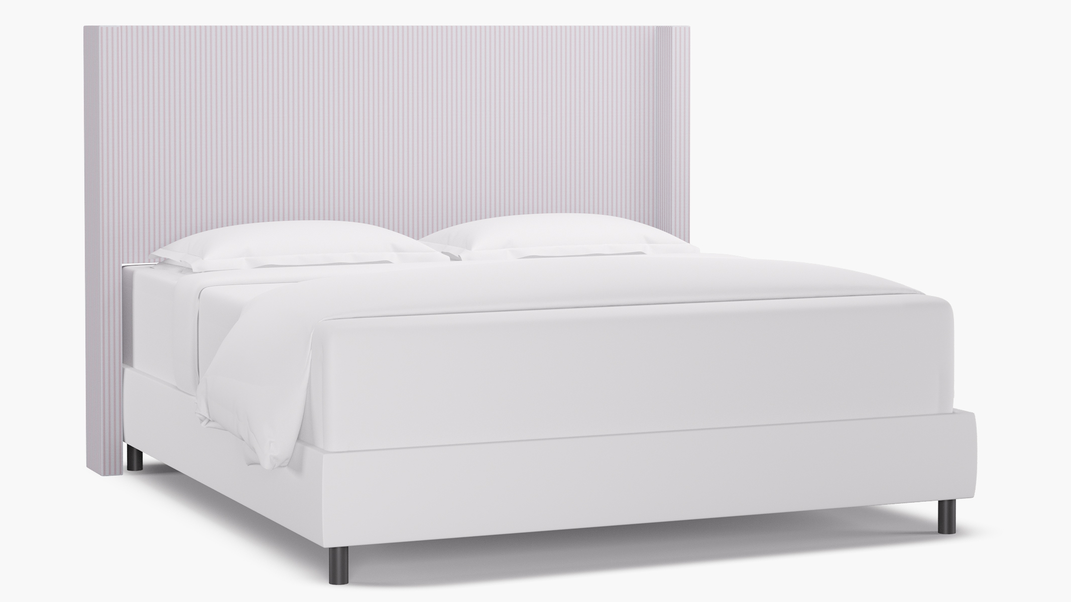 Modern Wingback Headboard, Pink Classic Ticking Stripe, King - Image 0