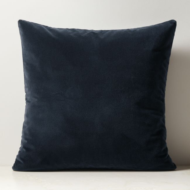 Vinette Blue Merino Wool and Velvet Throw Pillow with Down-Alternative Insert 23"x23" - Image 0