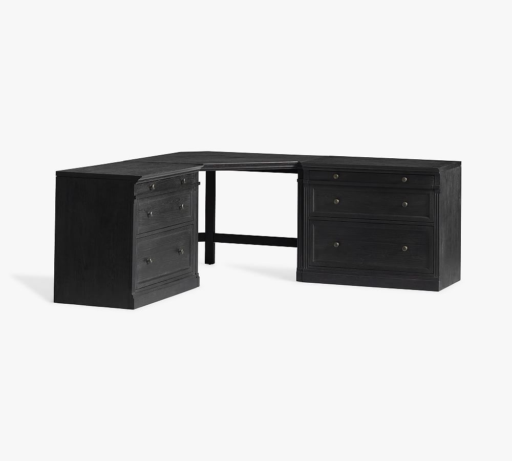 Livingston Corner Desk with Drawers, Dusty Charcoal, 75" Wide - Image 0