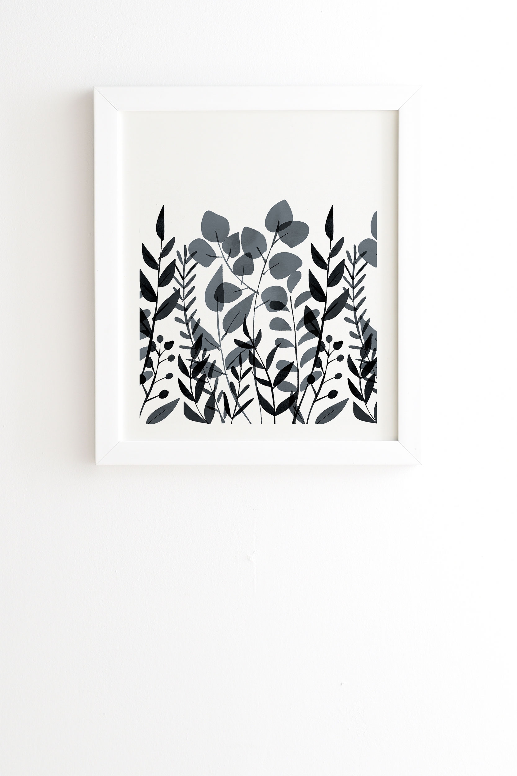 Classic Blue Leaves by Emanuela Carratoni - Framed Wall Art Basic White 19" x 22.4" - Image 0