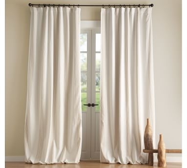PB Riviera Striped Linen/Cotton Rod Pocket Blackout Curtain,  Sandalwood - Image 1