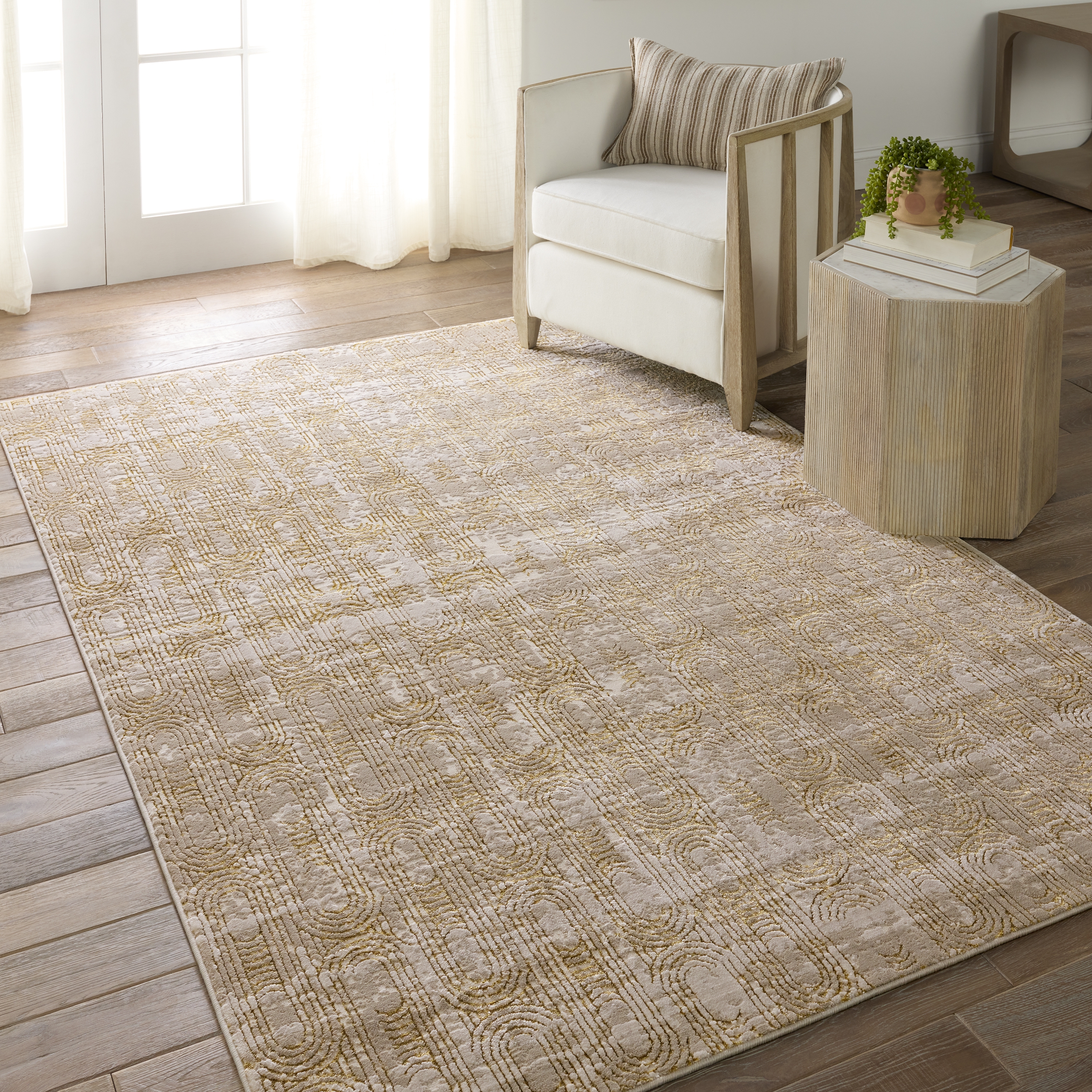 Gimeas Geometric Gold/ Taupe Area Rug (9'3"X13') - Image 4