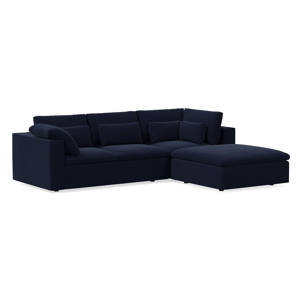 Harmony Mod 122" Right Ottoman Multi Seat 3-Piece Sectional, Distressed Velvet, Ink Blue - Image 0
