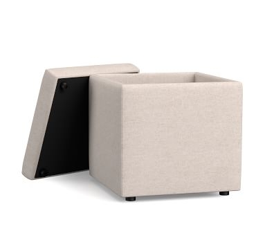 Marlow Upholstered Storage Cube, Performance Heathered Velvet Olive - Image 3