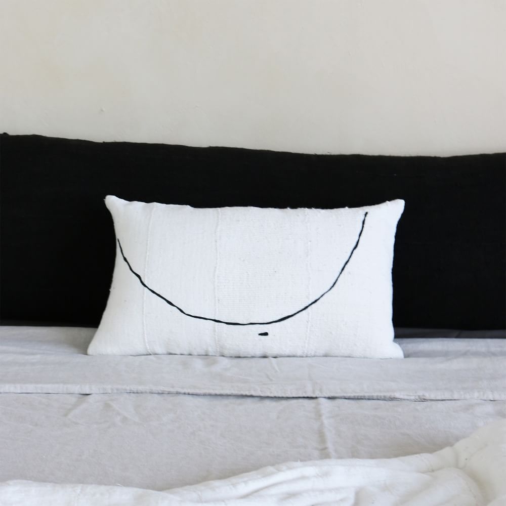 Teta Minimalist Painted Lumbar Pillow, Ivory + Black - Image 0