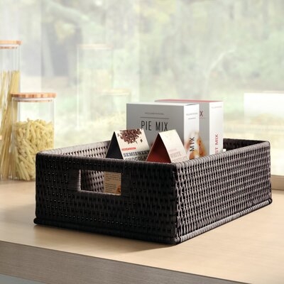 Rattan Rectangular Basket with Rounded Corners and Cutout Handles - Image 0