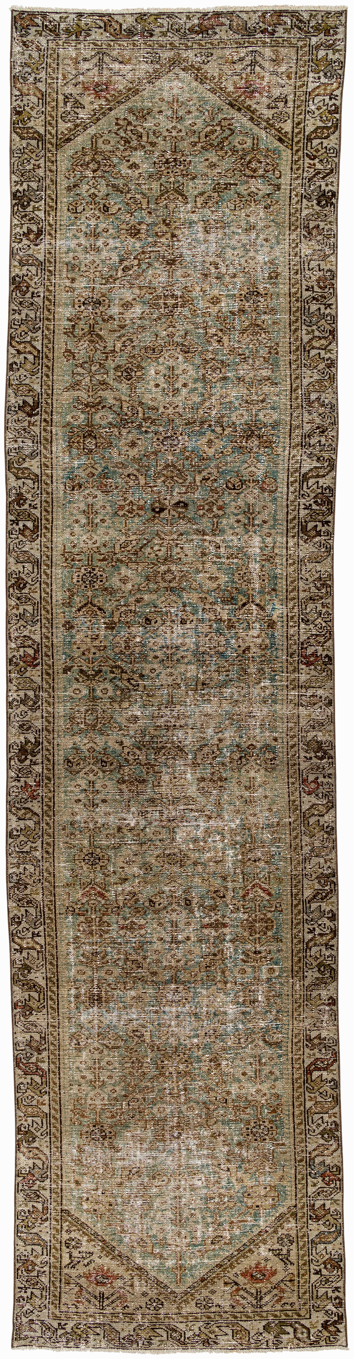 Antique One of a Kind Brown Indoor 3'1" x 13'1" Handmade Rug - Image 0