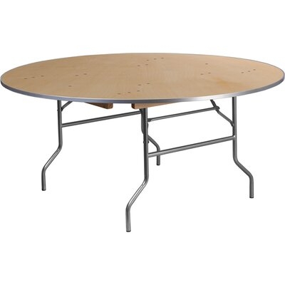 5.5-Foot Round Heavy Duty Birchwood Folding Banquet Table With Metal Edges - Image 0
