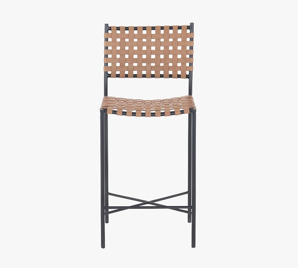 Kleio Woven Leather Counter Stool, Natural - Image 0
